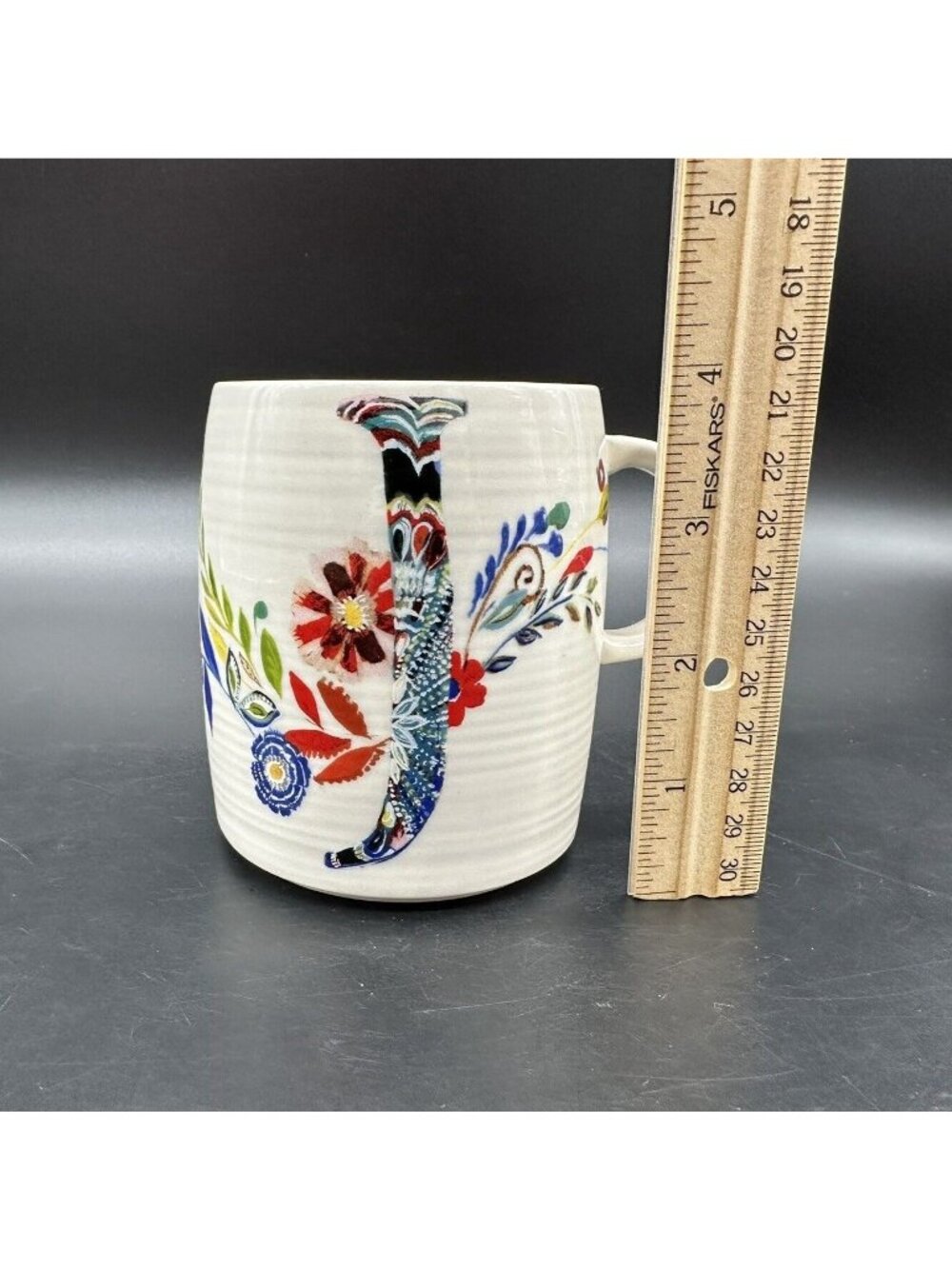 Anthropologie Mug  Letter J Name Coffee Cup Starla M Halfmann Floral Monogram - Picture 8 of 9